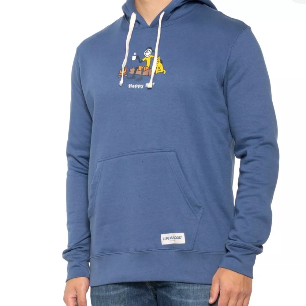 New Life is Good Men’s Happy Hour Pullover Hoodie - XLarge ~ Camping